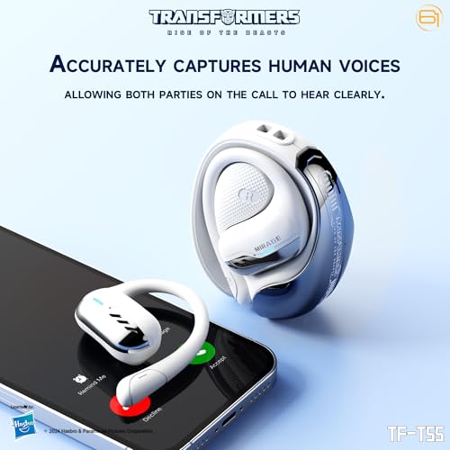 Transformers Earbuds T55, Bluetooth Wireless Gaming Earbuds with Mic, Open-Back in Ear Earbuds, Low Latency, HiFi Calling, Dual Modes, LED Display (Mirage White) - color: Mirage White