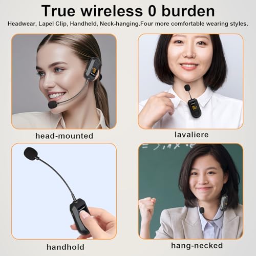 Depusheng 2.4G Wireless Microphone Headset,Lavalier and Handheld Mic 160ft Range,with 1/8''&1/4'' Plug for PA System,Voice Amplifier (One lavalier Microphone) - size: One lavalier microphone