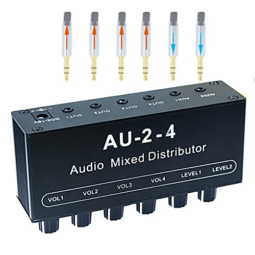 1/8" aux Input Mixing 2 in 4 Channel Way Out Headset Box Headphone Amplifier 3.5mm Mixer 1/8 inch Stereo Audio Amp with Ultra-Compact Portable mini Jack 3.5 Splitter hup for Studio and Stage