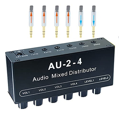 1/8" aux Input Mixing 2 in 4 Channel Way Out Headset Box Headphone Amplifier 3.5mm Mixer 1/8 inch Stereo Audio Amp with Ultra-Compact Portable mini Jack 3.5 Splitter hup for Studio and Stage