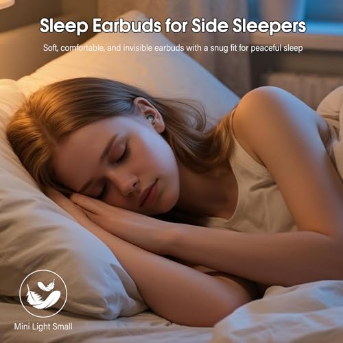 Sleep Earbuds Bluetooth 5.4, Mini Light-Weight Headphones for Side Sleepers | Features Sleep Mode & Built-in White Noise for Relaxing. 48H Battery & Clear Calls. Perfect Mini Earphones for Sound Sleep