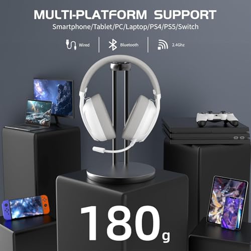 ZIYOU LANG L80 Ultralight Over Ear Tri Mode Wireless Gaming Headset-White | 2.4Ghz USB C and A Dongle/Bluetooth 5.3/3.5mm Wired,Detachable Mic,Stereo Sound,600mAh Battery for PC Win Mac PS4 PS5 Switch - color: White, size: Wired+BT+2.4Ghz