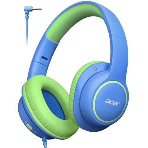 Acer OHW328 Kids Headphones Wired for School - Over Ear Design | 85/94dB Safe Volume, 3.5mm Jack Foldable Headphones for Kids Boys Girls Classroom Yoto Player Chromebook Travel Blue Green - color: Blue Green