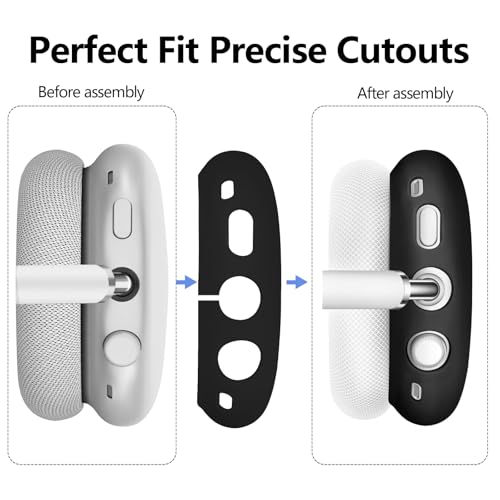 3-in-1 Silicone Case Cover for AirPods Max 2/AirPods Max Headphones, Apple AirPod Max Accessory Protective Cover, Headband/Ear Cups/Ear Pad Covers, Anti-Scratch and Sweatproof (All Black) - color: All black