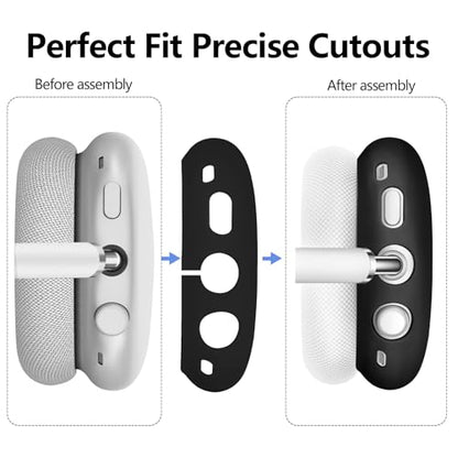 3-in-1 Silicone Case Cover for AirPods Max 2/AirPods Max Headphones, Apple AirPod Max Accessory Protective Cover, Headband/Ear Cups/Ear Pad Covers, Anti-Scratch and Sweatproof (All Black) - color: All black