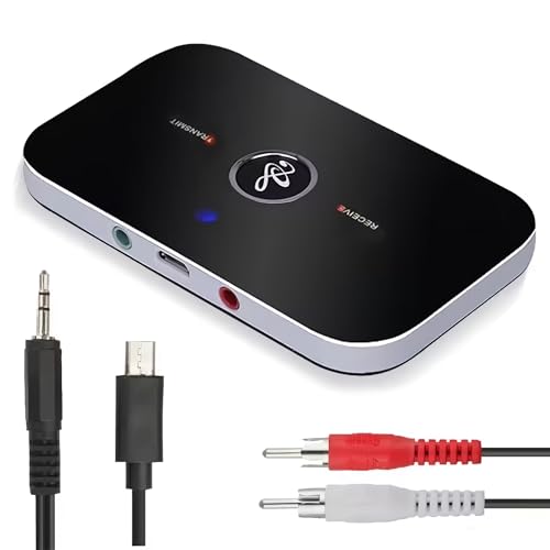 Aimery Bluetooth 5.0 2-in-1 Wireless Audio Adapter, Black, 3.5mm AUX, Bluetooth Transmitter & Receiver for Home Stereo, Headphones, Speakers, Airplane, PC, Car
