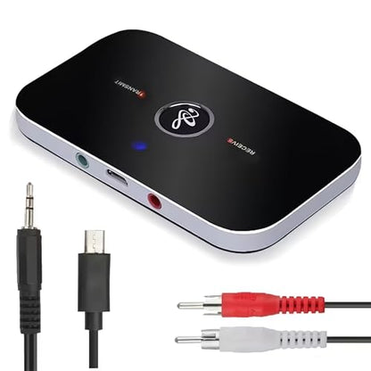 Aimery Bluetooth 5.0 2-in-1 Wireless Audio Adapter, Black, 3.5mm AUX, Bluetooth Transmitter & Receiver for Home Stereo, Headphones, Speakers, Airplane, PC, Car