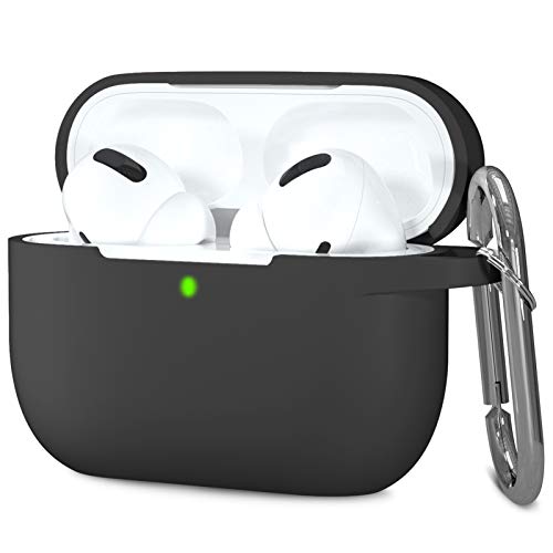 Hamile Compatible with AirPods Pro Case Protective Silicone Airpod Case Shockproof Cover Skin for Apple Airpod Pro 2019 Charging Case, with Keychain, Black - color: Black