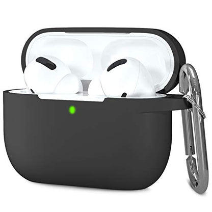 Hamile Compatible with AirPods Pro Case Protective Silicone Airpod Case Shockproof Cover Skin for Apple Airpod Pro 2019 Charging Case, with Keychain, Black - color: Black