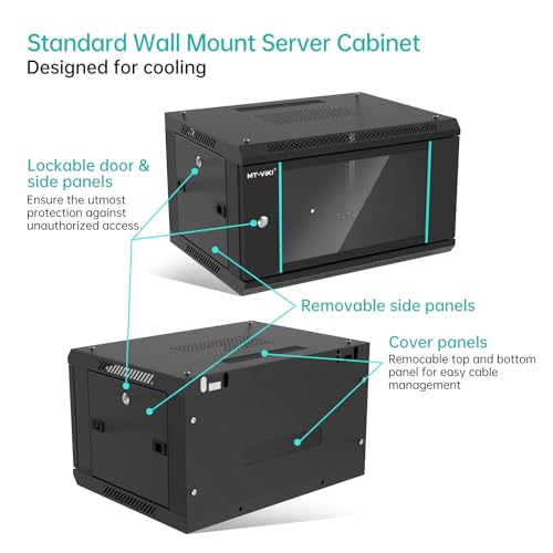 MT-VIKI 6U Wall Mount Server Cabinet Network Rack Vented Enclosure, 0.8mm Thick, 17.7'' Deep (450mm), for 19'' IT Equipment, Included 1pcs 10'' Depth Rack Shelf - size: 6U