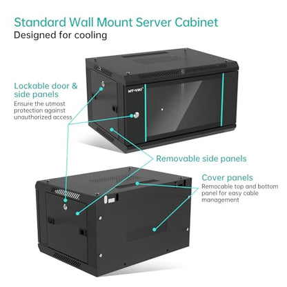 MT-VIKI 6U Wall Mount Server Cabinet Network Rack Vented Enclosure, 0.8mm Thick, 17.7'' Deep (450mm), for 19'' IT Equipment, Included 1pcs 10'' Depth Rack Shelf - size: 6U