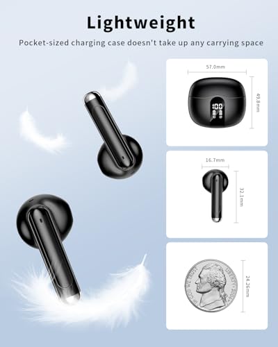 Wireless Earbuds, 2026 Bluetooth 5.4 Headphones Bass Stereo Ear Buds with Noise Cancelling Mic, LED Display in Ear Earphones 50H Playtime Ear Buds, IP7 Waterproof for Laptop Pad Phones Deep Black - color: Deep Black