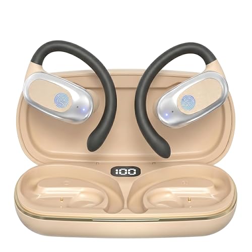 Open Ear Headphones Air Conduction Wireless Earbuds with Mic LED Digital | 42H Playtime Clear Call Over Earphones Lightweight Waterproof Secure Earhooks for Sport Workout Running Travel Business
