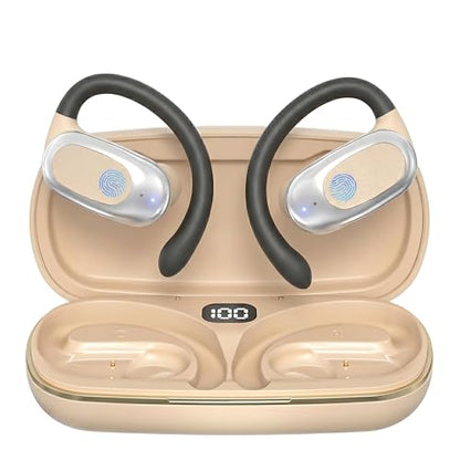 Open Ear Headphones Air Conduction Wireless Earbuds with Mic LED Digital | 42H Playtime Clear Call Over Earphones Lightweight Waterproof Secure Earhooks for Sport Workout Running Travel Business