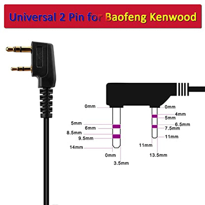 HYS Law Enforcement Ear piece for Radio with Mic, Surveillance Covert Acoustic Tube Headset with Mic for 2 Pin Kenwood Baofeng Two Way Radio