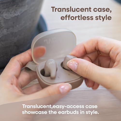 JVC Gumy Premium True Wireless Earbuds Noise Cancelling, Bluetooth 5.4 Headphones 26H Battery, ANC Ambient Mode, Gaming Low Latency, USB-C Case - color: Mocha