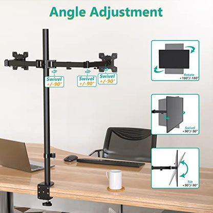 WALI Extra Tall Dual LCD Monitor Fully Adjustable Desk Mount Fits 2 Screens up to 27 inch, 22 lbs. Weight Capacity per Arm (M002XL), Black - color: Black (Dual), size: 13"-27"
