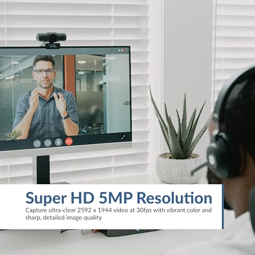 Cyber Acoustics WC-3000 5MP Super HD Webcam | Dual Omnidirectional Mics, Rotating Privacy Shutter, Auto-Focus Lens, Universal Monitor Mount, USB-A Plug-and-Play - size: WC-3000