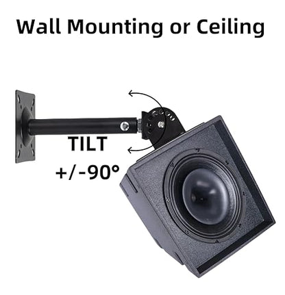 Universal Speaker Wall Ceiling Mounts, Heavy Duty Dual Black Bookshelf | Speaker Mounting Brackets, Support up to 80lb, Home Surround Sound System Holders and Stand, Adjustable Distance Swivel Tilt