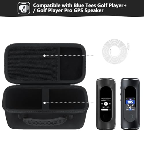 Carrying Case for Blue Tees Golf Player+, Player Pro GPS Speaker | GPS Speaker Player Protection Case with Mesh Pocket,Shoulder Strap, Shockproof, Scratch Resistant, Waterproof, Black - color: Black+Black