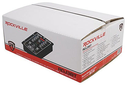 Rockville RDJ3BT 2 Channel DJ Mixer with USB, Bluetooth, Talkover, 4 Line Inputs | 4 RCA Line Inputs, USB MP3 Player, 1/4" Mic/Headphone Jacks, Cue Monitor, 3-Band EQ, Crossfader, Master/Rec Outputs - style: with bluetooth