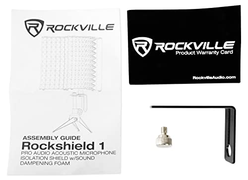 Rockville RockShield 1 Studio Microphone Isolation Shield, Sound Dampening | 3-Panel, 1.5" Acoustic Foam, Compact, Foldable, Stand Mountable, Includes Tripod Desktop Stand, 5/8" and 3/8" Adapters