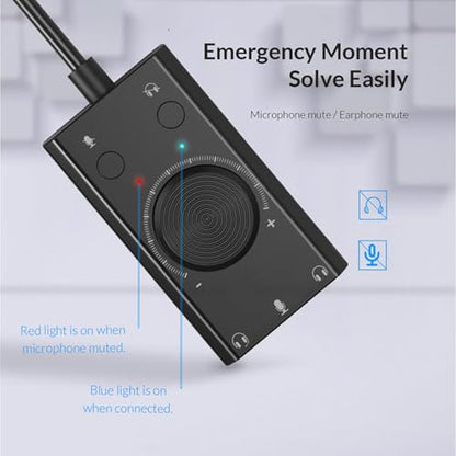 External USB Sound Card, Stereo Mic Speaker Headset Audio Adapter with Mute Volume Switch Adjustment