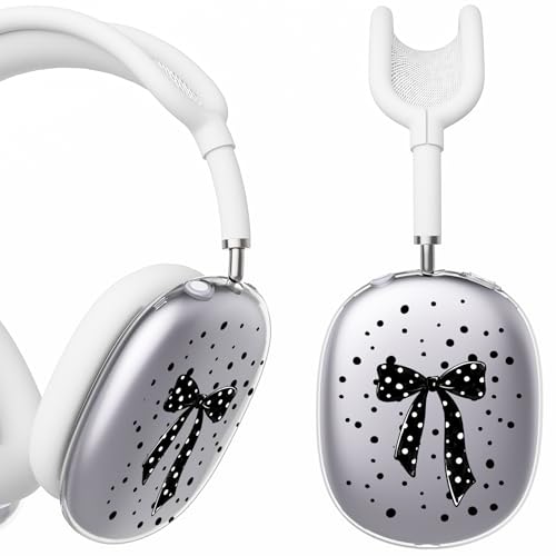 for AirPods Max Headphones Black Bow Ear Covers for AirPods Max 2 | Cute Polka Dot Clear Ear Cups Cover | White Silicone Ear Pad Case Headband Cover for Apple AirPods Max 2/1 (2026/2024/2020) - color: Black Bow E/White