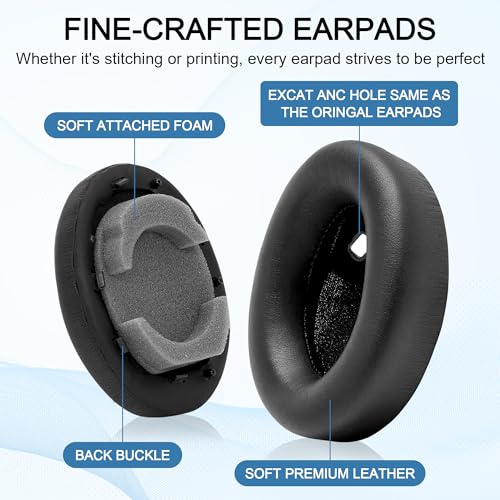 WH1000XM4 Replacement Ear Pads - Earpads for Sony WH-1000XM4 Headphones, Noise Cancelling Ear Pads Cushions with Softer Protein Leather, Memory Foam, Black