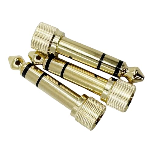 3Pcs Gold Plated 6.35mm 1/4" (1/4 Inch) Stereo Male to 3.5mm 1/8" (1/8 Inch) Female Jack Audio Adapter with Screw On Stereo Phone Screw-On Adapter for Guitar Headphones Amp