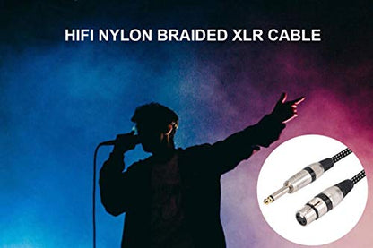 XLR Female to 1/4 Inch TS Cable 3 FT, Nylong Braided XLR 3 Pin Female to 6.35mm TS Male Unbalanced Interconnect Wire Mic Cord for Dynamic Microphone (Pure Copper Conductors) - size: 3FT