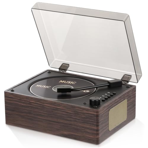Walnut Wood Grain CD Player with Bluetooth 5.3 - Retro Desktop Music Player, Dual HI-FI Speakers, Remote Control, 2-Year Warranty for Home & Gift - color: Brown