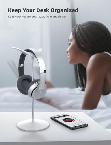 Lamicall Headphone Stand Desktop Headset Holder, Elegant Earphone Stand | Unique Appearance Design, Ultra Sturdy, Multi-Scenario Use for All Headset like Airpods Max, HyperX, Beats, Senn heiser - color: White