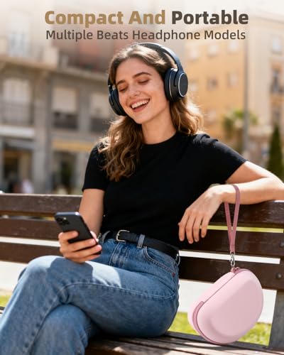 Hard Case for Beats Solo 4/Solo 3/Studio Pro/Studio3 On-Ear Headphones | Universal Portable Travel Organizer Bag, with Honeycomb Lid Protection - color: Pink