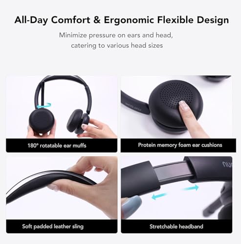 NUROUM HP31DU Wireless Headset with Mic & Dongle for Work | Multi-Point Connection, All-Day Comfort, Long Battery Life, One Button Mute, Versatile Connectivity