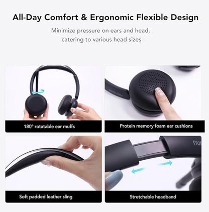 NUROUM HP31DU Wireless Headset with Mic & Dongle for Work | Multi-Point Connection, All-Day Comfort, Long Battery Life, One Button Mute, Versatile Connectivity