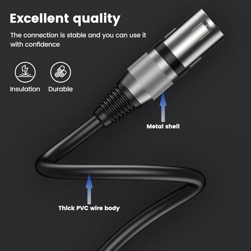 MOSWAG 6.35mm TRS Male to XLR 32.8FT/10M, 1/4 to Cannon MIC Male PVC Jacket XLR Cord, Instrument Cable, Noise-Cancelling Mic Speaker Cable for Audio Sound Consoles, Power Amplifier, Mixing Console - size: 32.8FT/10M