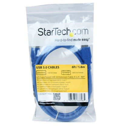 StarTech 6ft USB 5Gbps Extension Cable, USB-A M/F, Black (USB3SEXTAA6) | Male to Female, SuperSpeed, Shielded twisted pair construction - color: Blue, size: 6 ft