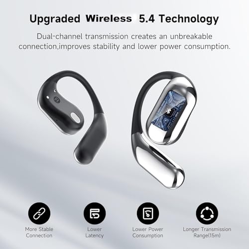 Open Ear Earbuds Bluetooth Headphones 60Hrs Playtime Wireless Ear Buds with Earhooks IPX7 Waterproof Touch Control Earphones Sport Headsets Bluetooth 5.4 Headsets for Workout Running Black