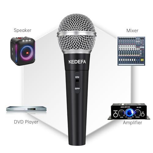 KM58 Handheld Wired Karaoke Microphone, Cardioid Dynamic Vocal Mic with 13.12ft Detachable XLR Audio Cable and ON/Off Switch, for Karaoke Singing Machine, Speaker