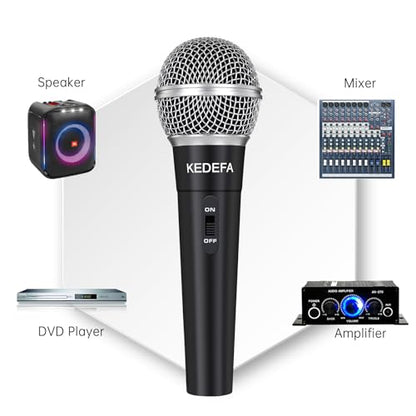 KM58 Handheld Wired Karaoke Microphone, Cardioid Dynamic Vocal Mic with 13.12ft Detachable XLR Audio Cable and ON/Off Switch, for Karaoke Singing Machine, Speaker