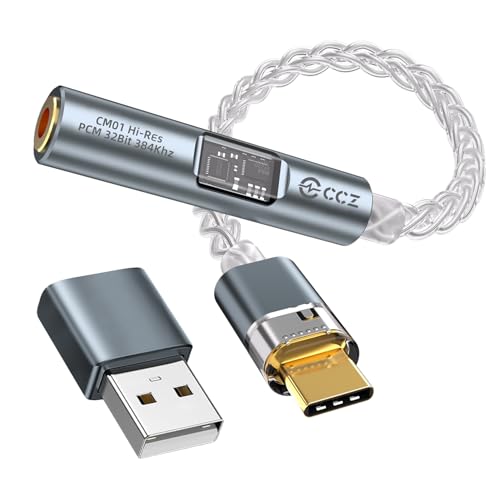 USB C to 3.5mm Audio Adapter with Dual Chip Hi-Res 32bit/384KHz DAC& 24bit/96KHz ADC Dongle Cable Cord,USB C to Aux Dongle HiFi Headphone Jack Adapter with USB A Converter for Type C Devices (Blue) - color: Blue
