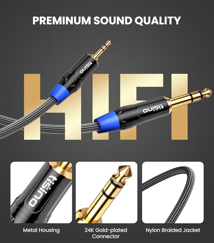 Tisino 1/4" to 1/8" Audio Cable, 3.5mm to 1/4" TRS Adapter Cable, 3.3FT/1m | 3.5mm to 1/4" Adapter Aux Audio Cable for Guitar/Keyboard/Speaker/Amp, Nylon Braided Gold-plated TRS Interconnect Cor - size: 3 feet