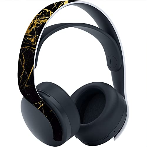 PlayVital Black & Gold Marble Effect Full Set Skin Decal for ps5 Console Disc Edition, Sticker Vinyl Decal Cover for ps5 Controller & Charging Station & Headset & Media Remote - color: Black & Gold Marble Effect