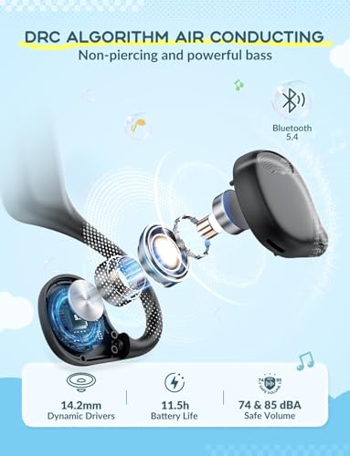 iClever OWS01 Kids Bluetooth Headphones, Air Conduction Open Ear Headphones | SafeSound Tech, Clear Audio Bluetooth 5.4, 360° Bending Ultra-Light Kids Wireless Headphones for Travel/School/Sports/Outdoor - color: Blue