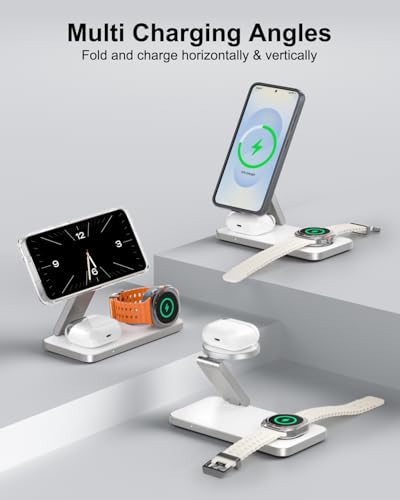 3 in 1 Wireless Charger for Samsung Galaxy, 15W Magnetic Super Fast Charging Station for MagSafe Samsung Galaxy S26 Ultra S25 S24 Z Fold Flip 8 Watch 8 7 Buds 4 3 Pro, Not for Watch 9/Ultra 2 - color: White