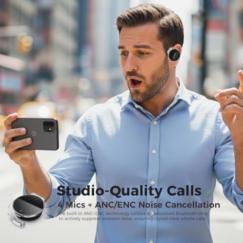 Micool Open-Ear Headphones Bluetooth V5.3, On Ear Headphones Wireless with Earhooks, Ear Clip On Earphones, Sports Headset Bluetooth with 4 Microphones, Noise Cancelling/Long Battery Life