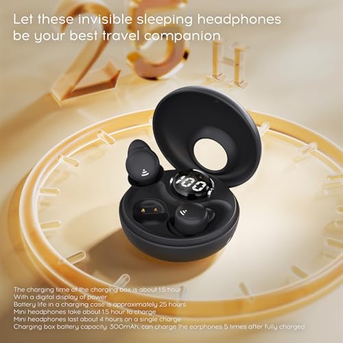 Sleep earplugs for Side Sleepers, Mini Invisible Wireless Bluetooth 5.3 Micro Sleep Noise Cancelling Headphones, Invisible earplugs for Small Ears Sleep, Exercise, Work, Hiking（Black）