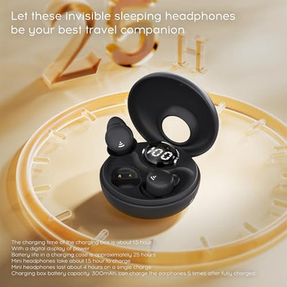 Sleep earplugs for Side Sleepers, Mini Invisible Wireless Bluetooth 5.3 Micro Sleep Noise Cancelling Headphones, Invisible earplugs for Small Ears Sleep, Exercise, Work, Hiking（Black）