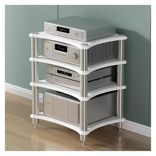 YLLFFLL Living Room/Small Spaces Audio Component Rack Tower Media Stereo Stand Equipment Shelves, Heavy Duty Modern HiFi Audio Racks Stereo Rack System(White,4 Tier) - color: White, size: 4 tier